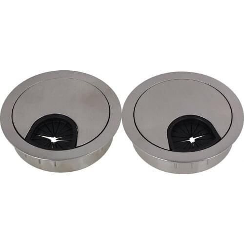 50mm Silver Zinc Alloy Hairline Finish Computer Cable Tidy Wire Hole Cover Multifunction Desk Grommets Pack of 2