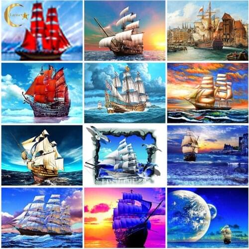 DIY 5D Diamond Painting Sailboat Diamond Art Embroidery Cross Stitch Full Round/Square Drill Resin Rhinestones Home Decor Gift