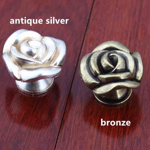 Antique bronze rose drawer shoe cabinet knobs pulls vintage silver rose dresser door handles knobs retro furniture knobs handles