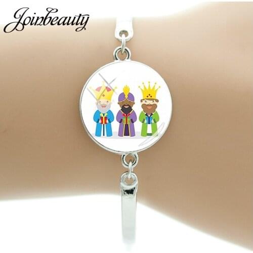 JOINBEAUTY New Cartoon Pattern Wise Man King Alloy Chain Bracelets 20mm Glass Charm Fashion Birthday Gifts Handmade Bangles TK30