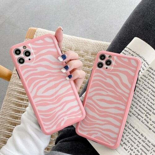 Pink leopard grain Case For iPhone11 Pro Max Xs max 7 8plus XR Phone Cover Body Shell Shockproof Transparent Protection case
