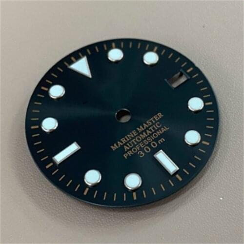 Watch Dial Rose Nail Sun Pattern Watch Dial 29mm Green Luminous Dial Spare Part for NH35 Movement