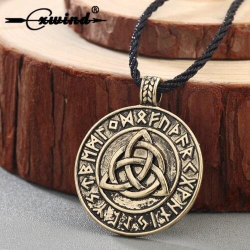 Cxwind Nodic Viking Amulet Pendant Necklace Viking Charm Torque Lucky Round Trinity knot Pendant Necklace Pagan Jewelry for Man