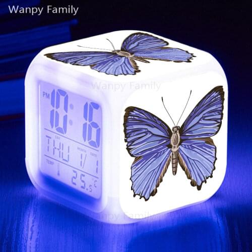 Butterfly alarm clock 7 Color change LED glowing Digital Clock for Kids Birthday Gift Multifunction luminous Electronic Watches