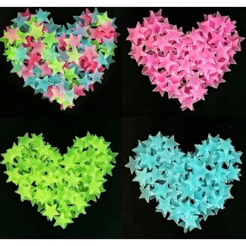 Home Bedroom Decor 3cm Star Wall Stickers Stereo Plastic Luminous Fluorescent Paster Glowing In The Dark Decals LX8643