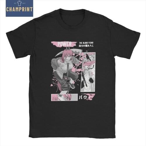 Vintage Power Chainsaw Man T-Shirt Men Crew Neck Cotton T Shirt Anime Manga Short Sleeve Tee Shirt Original Tops