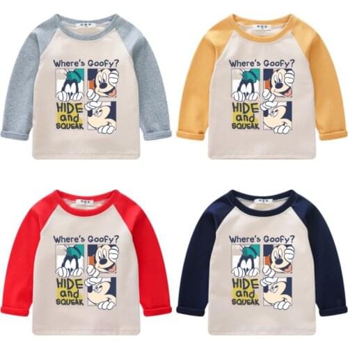 Boys Girls Long Sleeve Mickey Print T-shirt Boys Cotton Cartoon T-shirt Top Clothes Children O-neck Striped T-shirt Clothing