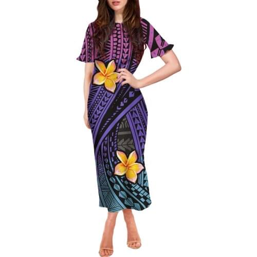 HYCOOL Rasta Color Polynesian Tribal Design Dress Women Hibiscus Print Ruffle Short Sleeve Womens Dresses Casual Dress For Girl