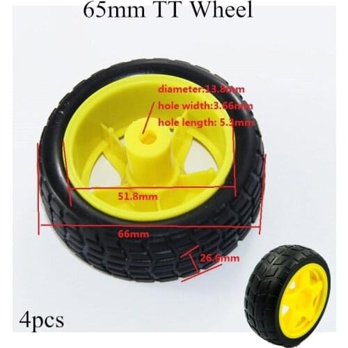 4pcs 65mm TT Motor Wheel For 2wd/4wd Gear Motor Chassis Accessory Plastic Rubber Wheel DIY RC Toy Remote Control Robot Model