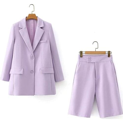 ZXQJ purple women elegant blazer suits 2020 fashion ladies slim shorts set casual female cute jackets sets sweet girls chic