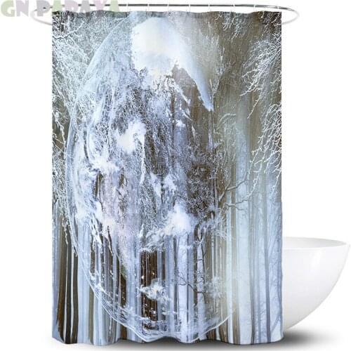 Forest snow scene 3d Bath Curtains Waterproof Polyester art Farmhouse decor Psychedelic moon Shower Curtains Screen with Hooks