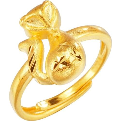 Fashion 24K gold Foxs Head Ring Cute Animal Open Fox Ring for Women Party Gift Simple Lovely Ring Fox Wedding Gifts Men Jewelry