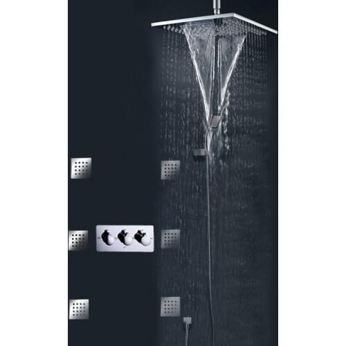 Bath Rain Shower Faucet Set Waterfall And Rainfall Shower System Hot And Cold Mixer Valve Wall Mounted Chrome Brass