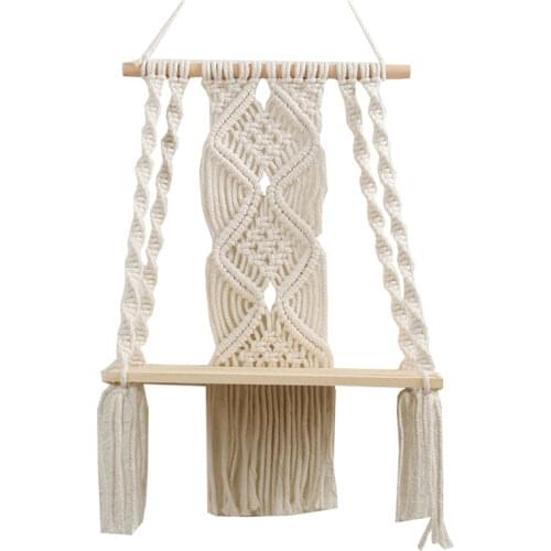 Wall Hanging Macrame Tapestry Organizer Shelf Dried Flower Vase Plantpot Display Rack Home Ornament Storage Holder Bedroom Decor