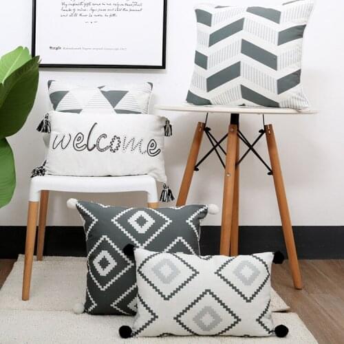 Simple Printing Throw Pillow Cushion Cover Creative Plaid Cotton Linen Geometric Sofa Cushion Cover Pillows Decor Home
