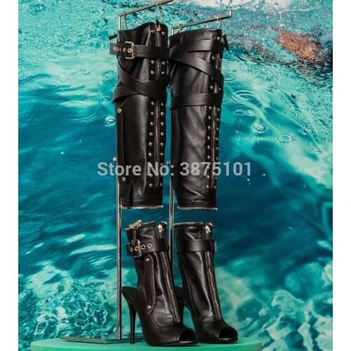 Newest Deep Toe Tight High Boots Summer Two-Piece Moto Boot Black