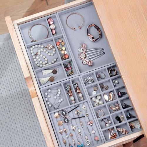 4pcs/lot Jewelry Organizer Velvet Jewelry Storage Tray Display Ring Bracelet Necklace Storage Box Showcase Drawer Organizer