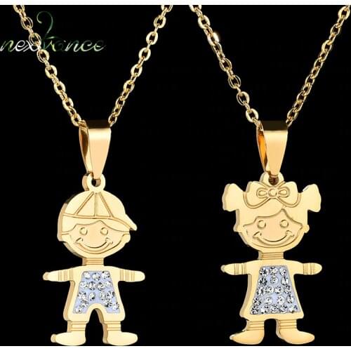 Nextvance Bow Knot Rhinestone Smile Girl Pendant Necklace Stainless Steel Family Necklaces for Girls BFF Gift Bijoux Femme