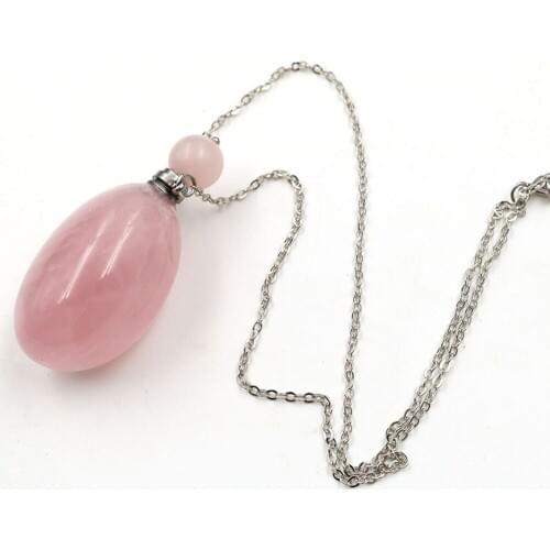 Natural Rose Quartz Diffuser Pendant Quartz Crystal Perfume Bottle Essential Oil Jar Necklace Healing Crystal Stone Home Decora
