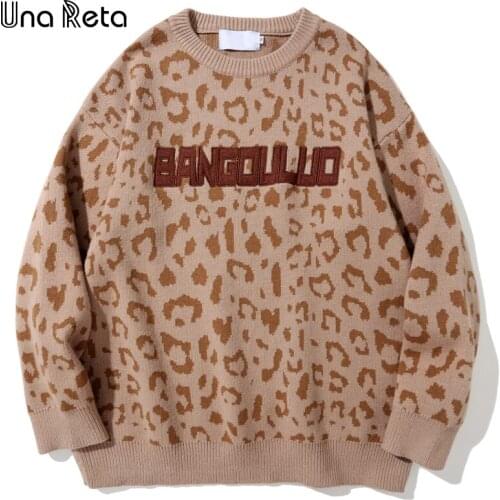 Una Reta Leopard Sweater Men New Print Streetwear Men Clothing Long Sleeve Pullover Pull Homme Oversized Sweater