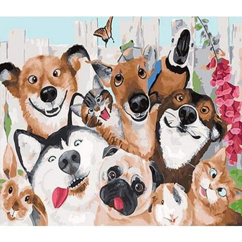 Two dog and a puppy Animals DIY Coloring By Numbers On Canvas Oil Painting Picture Wall Art Home Decoration Artwork