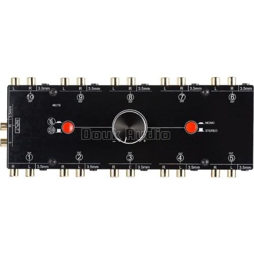 1 In 10 Out 3.5mm RCA Selector Audio Switcher Volume Passive Preamp Splitter box