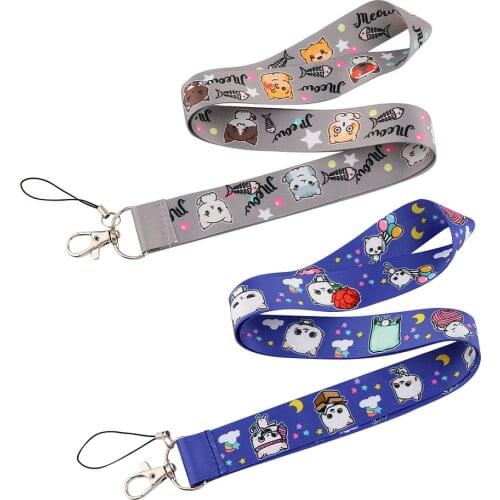 CB968 Cute Cat Lanyard Buttons Phone Holder Funny Neck Strap With Keyring ID Card DIY Animal Straps Hanging Rope