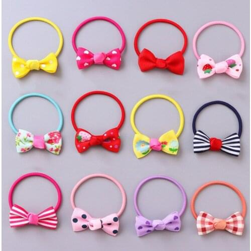 10Pcs/Lot Bow Hair Bands Tools 20 Colors Elastic Rubber Band Hair Ties/Rings/Ropes Gum Grosgrain Ribbon Holders Hair Accessories