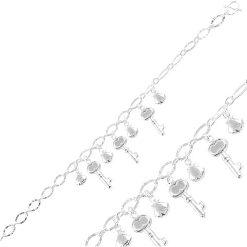 Silver 925 Sterling Dangle Key & Clam Shell Sterling Bracelet