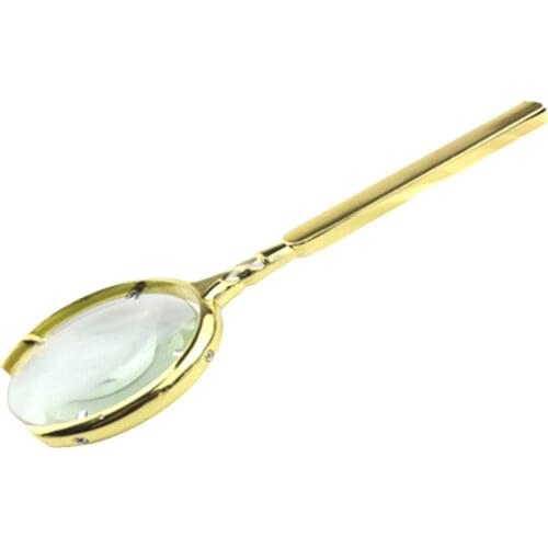 Antique Style Magnifier With Handle Magnifier Hand-Held Crescent Opening Metal Magnifier For Elderly Reading Books