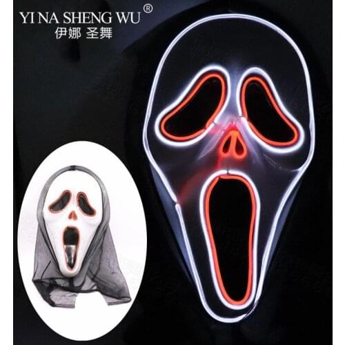 Scary LED Light Up Ghost Mask Men Women Halloween Party Festival Horror Luminous Grimace Mask Costume Decoration Props Gift
