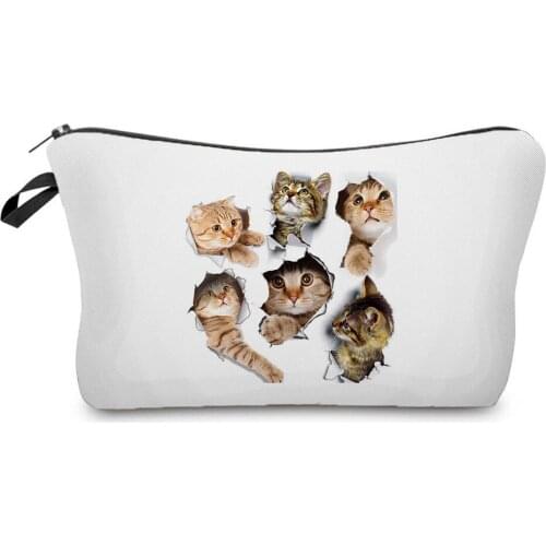 Fashion Printed Cat Cosmetics Organizer Bag Mini Women Makeup Bag Made Storage Bags Animal Toiletry Wash Bag Can Custom Pattern