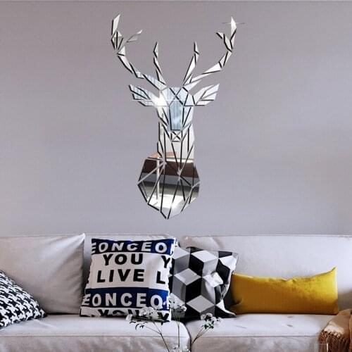 [HHT]Nordic DIY Deer Head Mirror Sticker Stereo Acrylic Wall Stickers Childrens Room Kindergarten Wall Decoration Self-adhesive