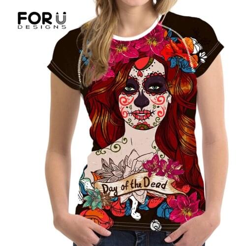 FORUDESIGNS Womens T-shirt Gray Gothic Girls Brand Design Slim Ladies Cool Pattern Top Female Plus Size O-neck Fashion tshirt