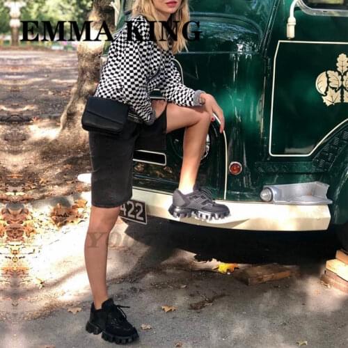 2020 New Genuine Leather Women Sneakers Round-Toe Designer Platform Daddy Shoes Laser Casual Trainering Womens Vulcanize Shoes