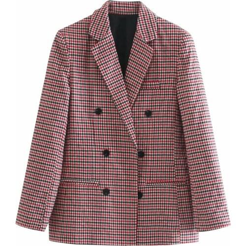 2021 autumn new ladies plaid office blazer tight-fitting double-breasted blazer