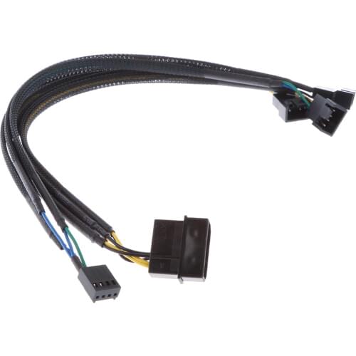 1 to 4 x 4 pin Fan Y Splitter Power Extension Cable Fans Splitter Lead All Black Sleeved