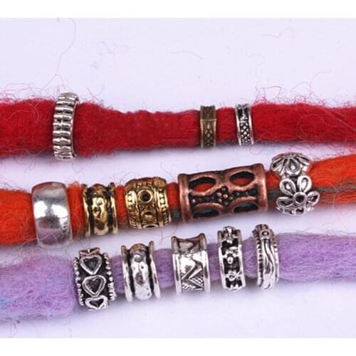 10pcs Retro Silver Metal Hair Braid Dreads Beads Rings Tube Hair Beads for Braids 6mm Inner Hole Jewelry Dreadlock Accessaries