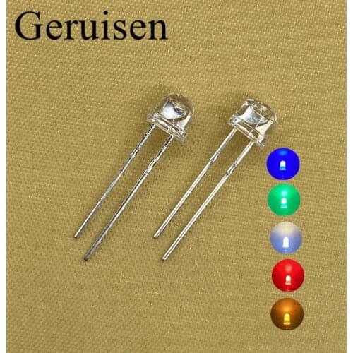 1000PCS 5mm Diode Straw Hat White Red Green Blue Yellow Purple Smd Smt Led Clear Super Bright Wide Angle Bulb 20000mcd Lamp