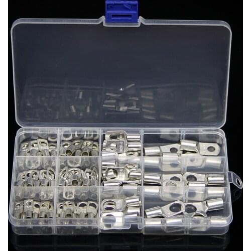 170/100/60Pcs Assortment SC Bare Tinned Copper Lug Terminals Ring Seal Wire Connectors Bare Cable Crimped/Soldered Terminal Kit
