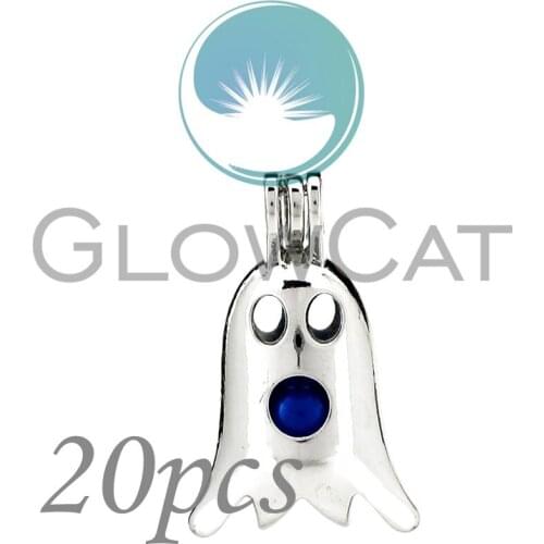 20X KK831 Halloween Ghost Beads Cage Jewelry Making Essential Oil Diffuser Pearl Cage Locket Pendant for Oyster