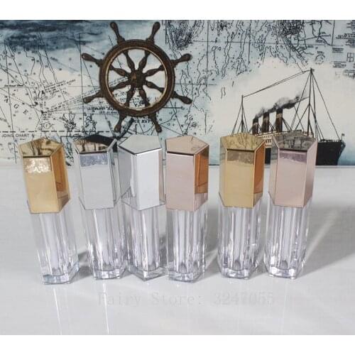 5ML Empty Cosmetic Lipstick Tube, Gold/Siler/Rose Gold Makeup Tool Lip Gloss Bottle, Transparent Lip Balm Storage Container