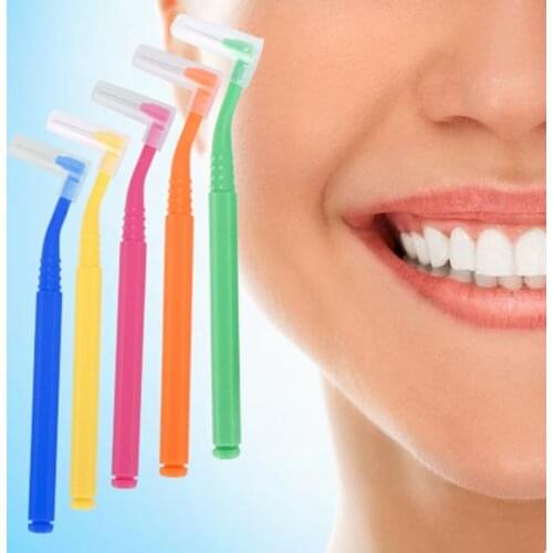 5pcs Interdental Brush L-curved Shape Orthodontic Wire Brush Toothbrush Oral Care Toothpick 5 Colors 5 Size Teeth Care Tool