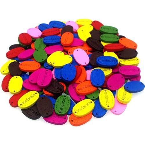 50PCs Wood Sewing Button Scrapbooking Oval Hand made Word Multicolor Mixed Two Holes Costura Botones Decorate 19x12mm W2028