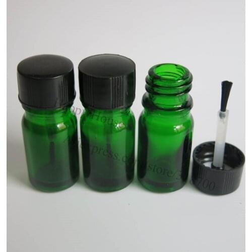 500 x 5ml Mini Green Glass Nail Polish Bottle, 5cc Small Glass Oil Bottle With Brush Cap