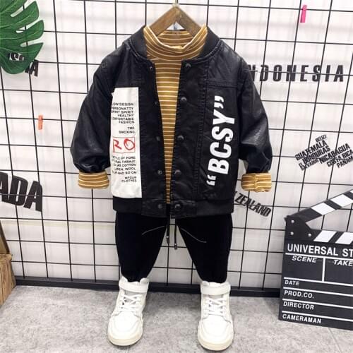 Kids Clothes Set Boys Autumn Children Clothing PU Leather Jacket + T-Shirt + Jeans 3PCS Sets Toddler Baby Boys Cotton Sets 2-6Y