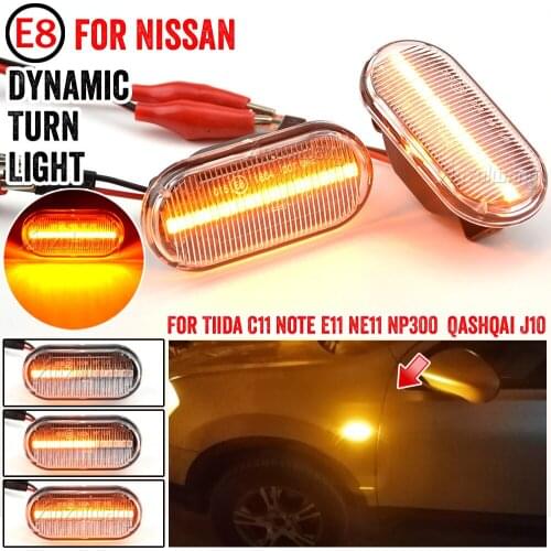 For Nissan Tiida C11 Note E11 Micra K12 NP300 Navara D40 Qashqai J10 LED Dynamic Side Marker Turn Signal Light Repeater Lamp