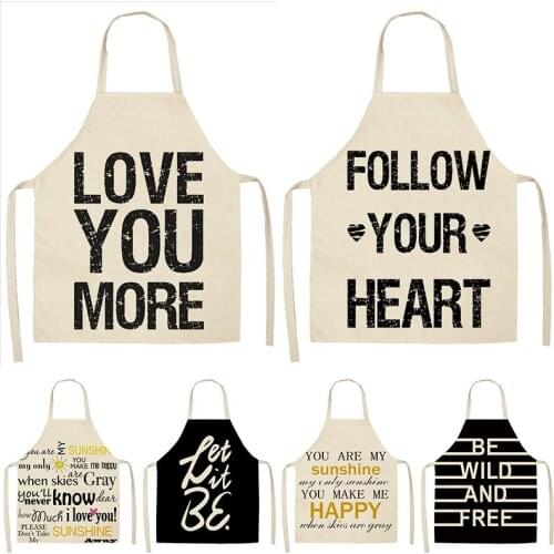 1Pcs Letter Alphabet Kitchen Aprons For Women Cotton Linen Bibs Household Cleaning Pinafore Home Cooking Apron 53*65cm WQL0111