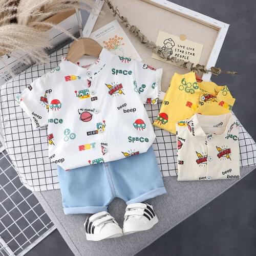 Summer Children clothes boys Cartoon Print casual kids Clothing sets for children 2 Pcs Shirt+Shorts Childrens clothing 1-4 y