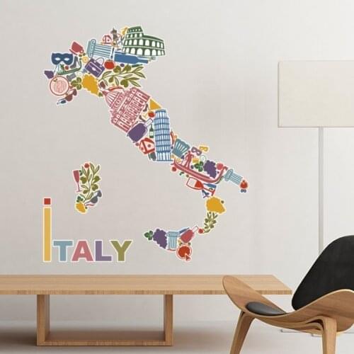 Map City Italy Landmark National Flag Architecture Custom Landscape Pattern Wall Sticker Art Decals Wallpaper for Room Decal